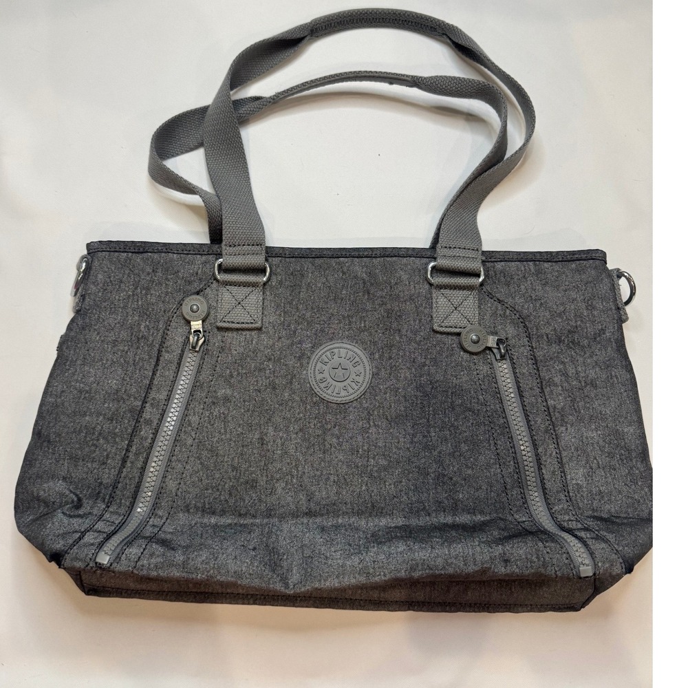 Kipling Tote Bag Womens Large Charcoal Grey‎ Good Condition Heathered Functional